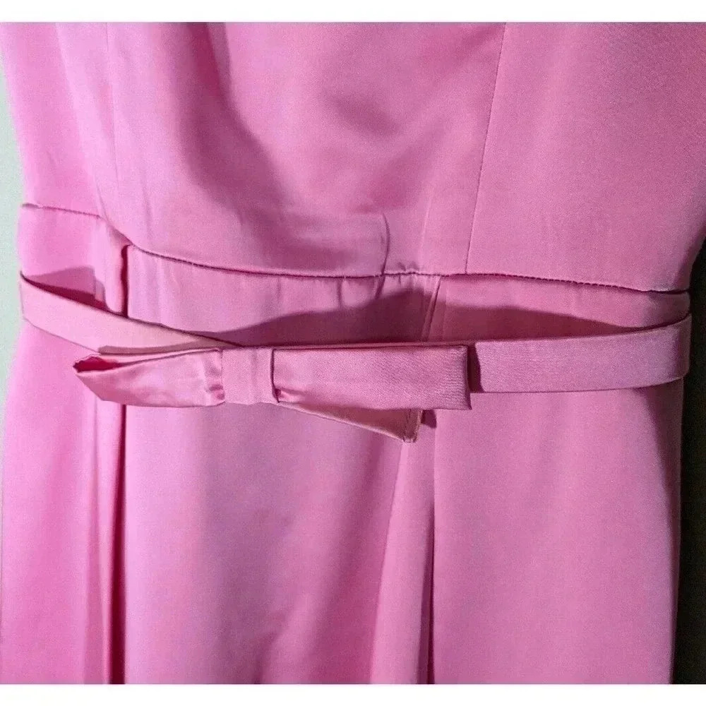 Vintage 1960s Pink Floor Length Gown Dress Bow Maxi Barbie Retro Bridesmaid 60s - Picture 5 of 16